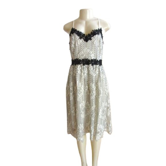Anthropologie Eri + Ali Artemisa White/Black Lace Spaghetti Straps Dress MP - Picture 1 of 8